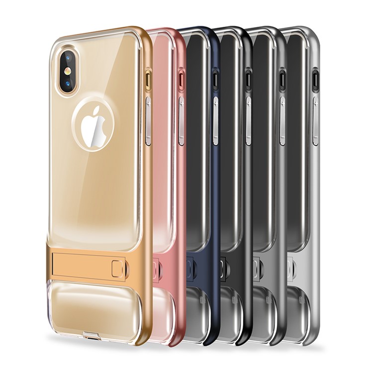 ELEGANCE TPU + PC Hybrid Back Case with Kickstand for iPhone X / 10 5.8 inch - Black-3