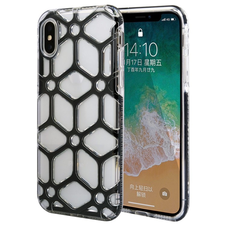 Honeycomb Pattern Clear TPU Back Mobile Casing for iPhone X - Black-1