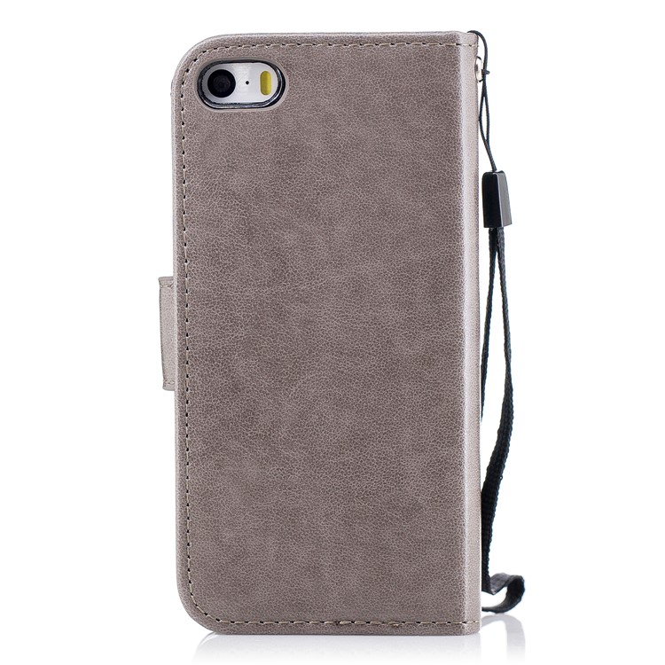 Imprint Flamingo Pattern Wallet Stand Leather Case with Strap for iPhone SE / 5s / 5 - Grey-2