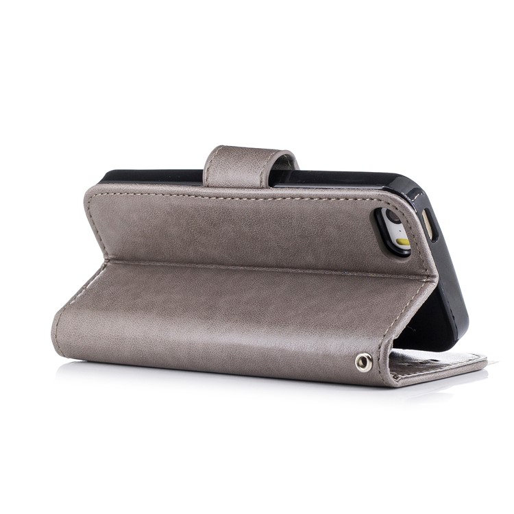 Imprint Flamingo Pattern Wallet Stand Leather Case with Strap for iPhone SE / 5s / 5 - Grey-3