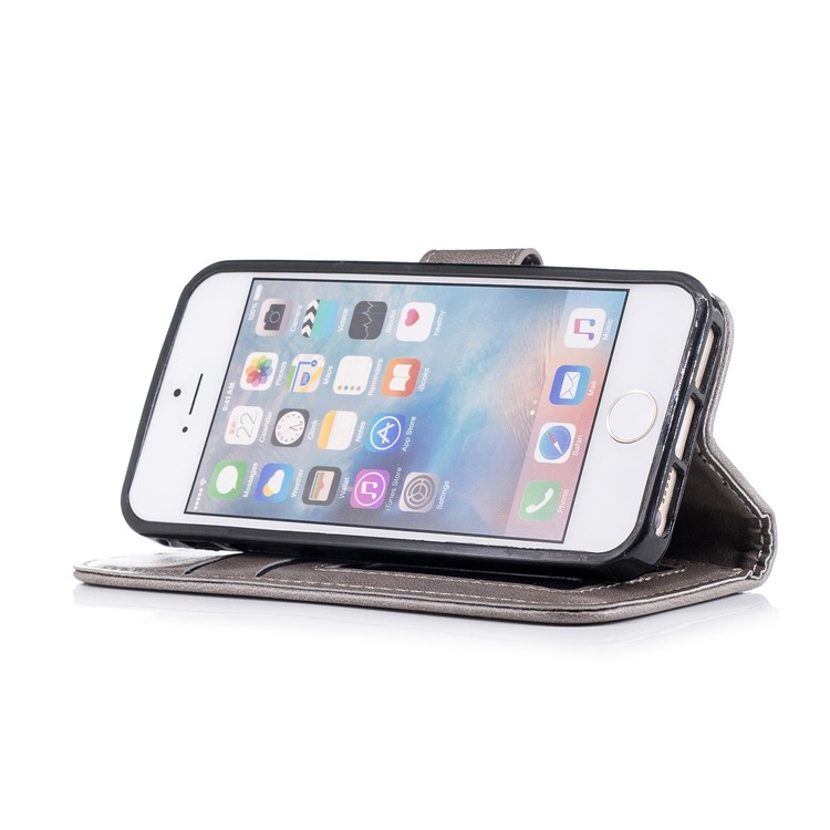 Imprint Flamingo Pattern Wallet Stand Leather Case with Strap for iPhone SE / 5s / 5 - Grey-4