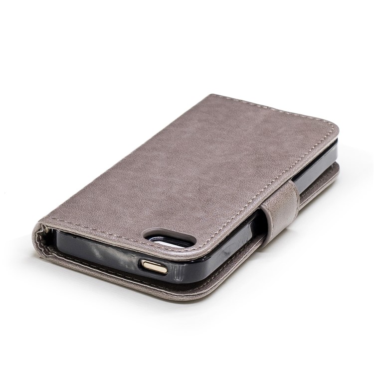 Imprint Flamingo Pattern Wallet Stand Leather Case with Strap for iPhone SE / 5s / 5 - Grey-6