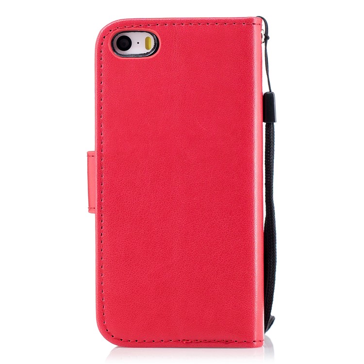 Imprint Flamingo Pattern Wallet Stand Leather Cover with Strap for iPhone SE / 5s / 5 - Red-2