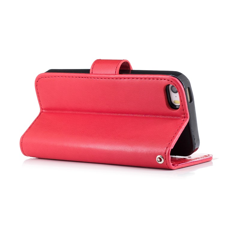 Imprint Flamingo Pattern Wallet Stand Leather Cover with Strap for iPhone SE / 5s / 5 - Red-3