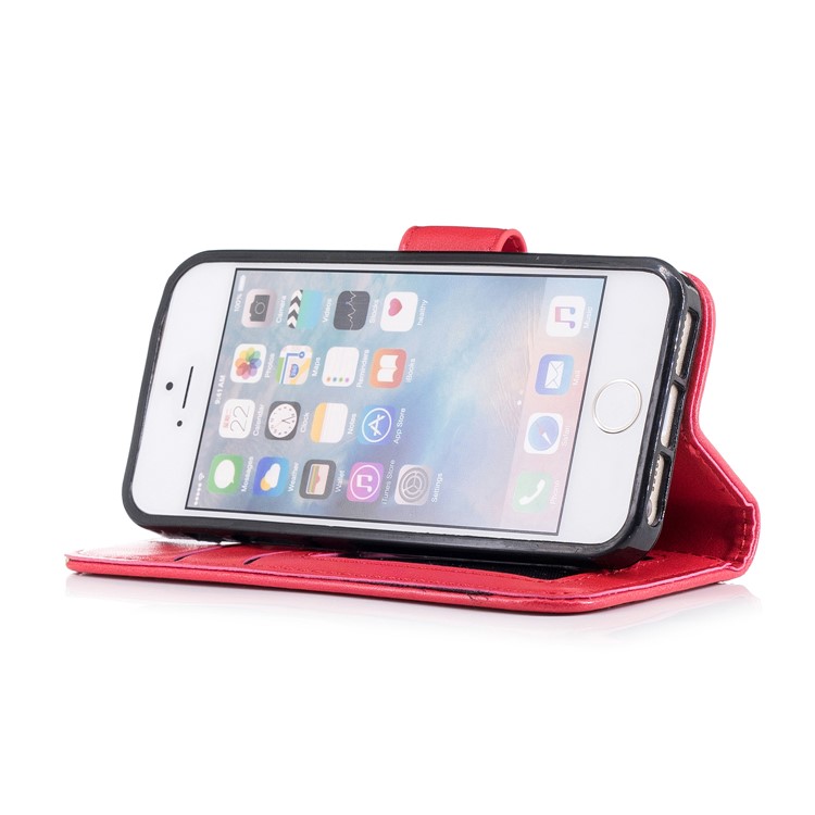 Imprint Flamingo Pattern Wallet Stand Leather Cover with Strap for iPhone SE / 5s / 5 - Red-4