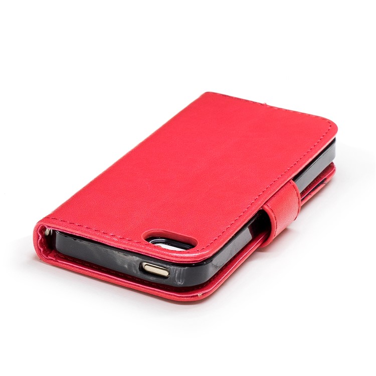 Imprint Flamingo Pattern Wallet Stand Leather Cover with Strap for iPhone SE / 5s / 5 - Red-6