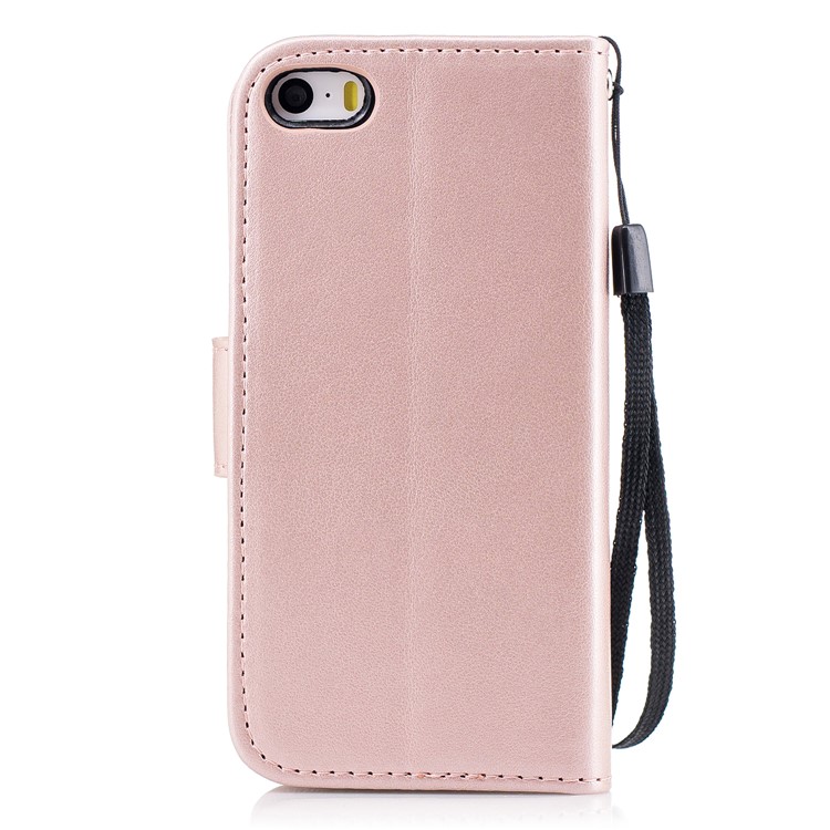Imprint Flamingo Pattern Wallet Stand Leather Shell with Strap for iPhone SE / 5s / 5 - Rose Gold-2