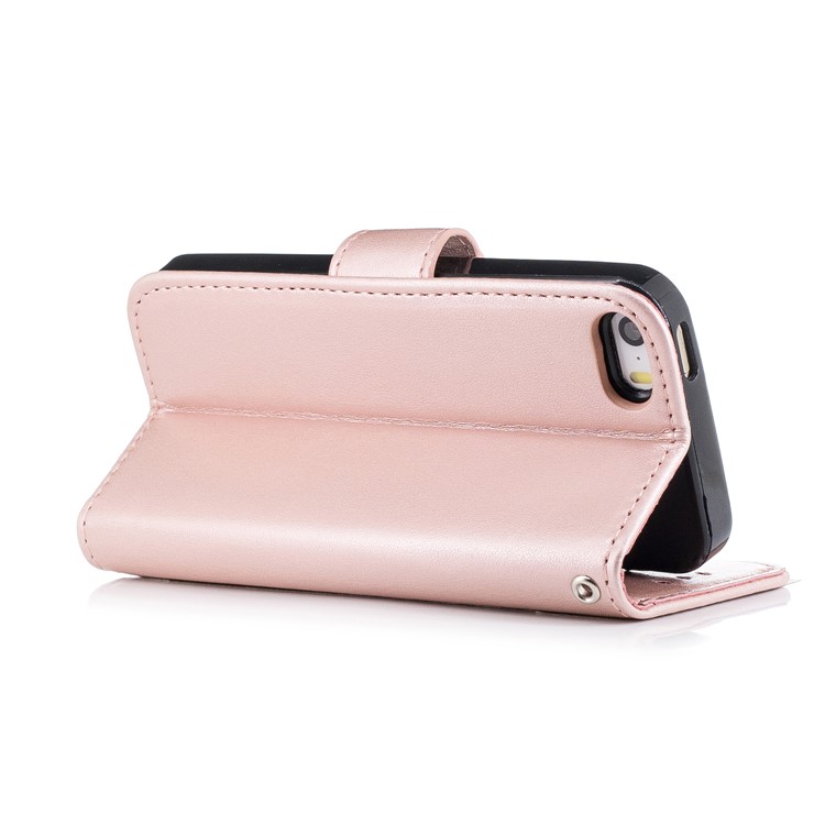 Imprint Flamingo Pattern Wallet Stand Leather Shell with Strap for iPhone SE / 5s / 5 - Rose Gold-3