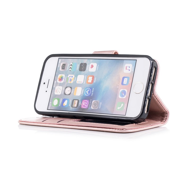 Imprint Flamingo Pattern Wallet Stand Leather Shell with Strap for iPhone SE / 5s / 5 - Rose Gold-4