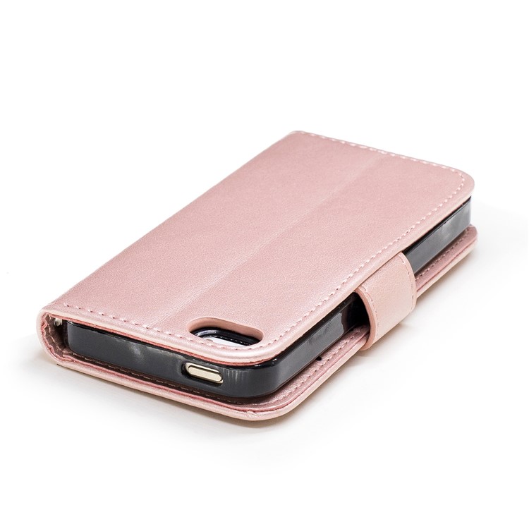 Imprint Flamingo Pattern Wallet Stand Leather Shell with Strap for iPhone SE / 5s / 5 - Rose Gold-6