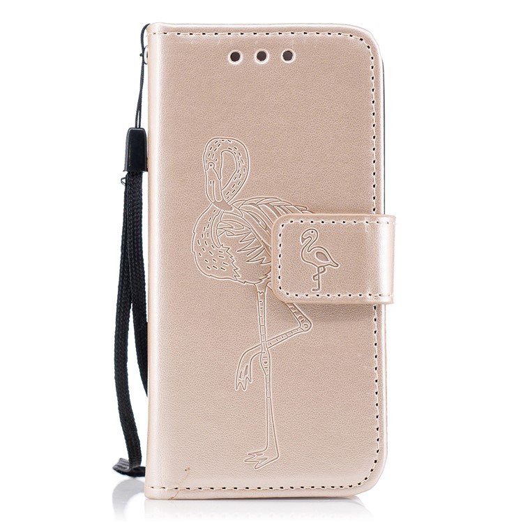 Imprint Flamingo Pattern Wallet Stand Leather Mobile Case for iPhone SE / 5s / 5 - Gold-1