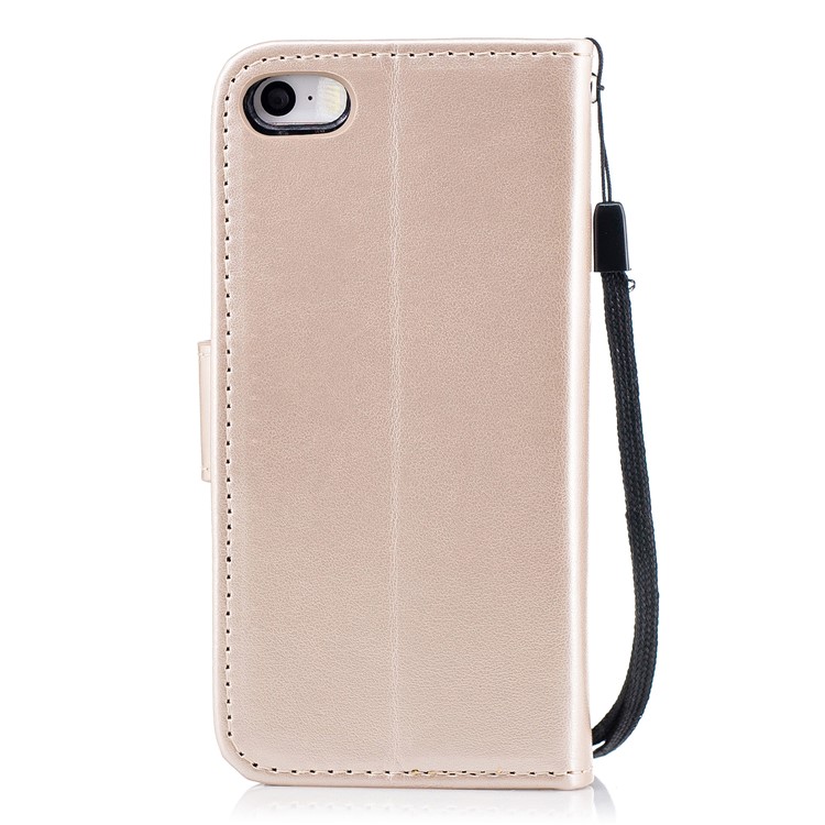 Imprint Flamingo Pattern Wallet Stand Leather Mobile Case for iPhone SE / 5s / 5 - Gold-2