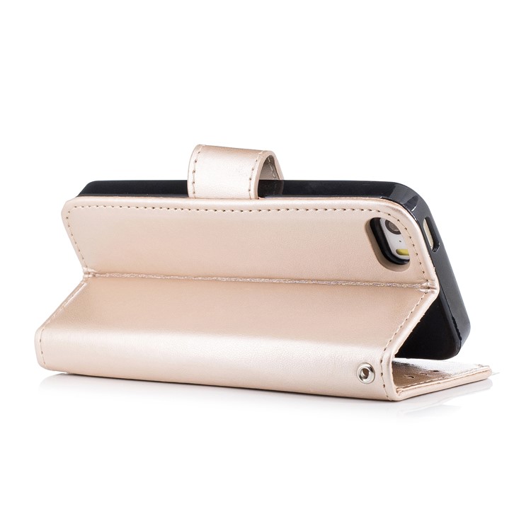 Imprint Flamingo Pattern Wallet Stand Leather Mobile Case for iPhone SE / 5s / 5 - Gold-3