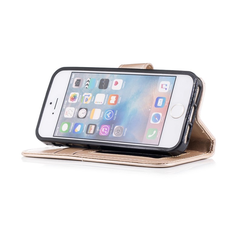 Imprint Flamingo Pattern Wallet Stand Leather Mobile Case for iPhone SE / 5s / 5 - Gold-4