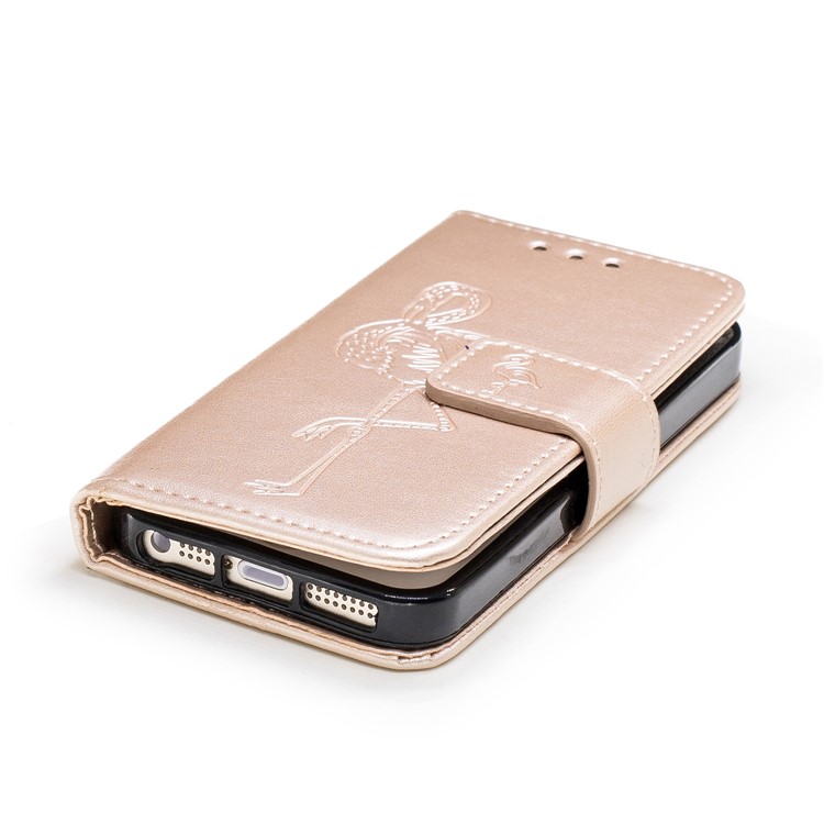 Imprint Flamingo Pattern Wallet Stand Leather Mobile Case for iPhone SE / 5s / 5 - Gold-5