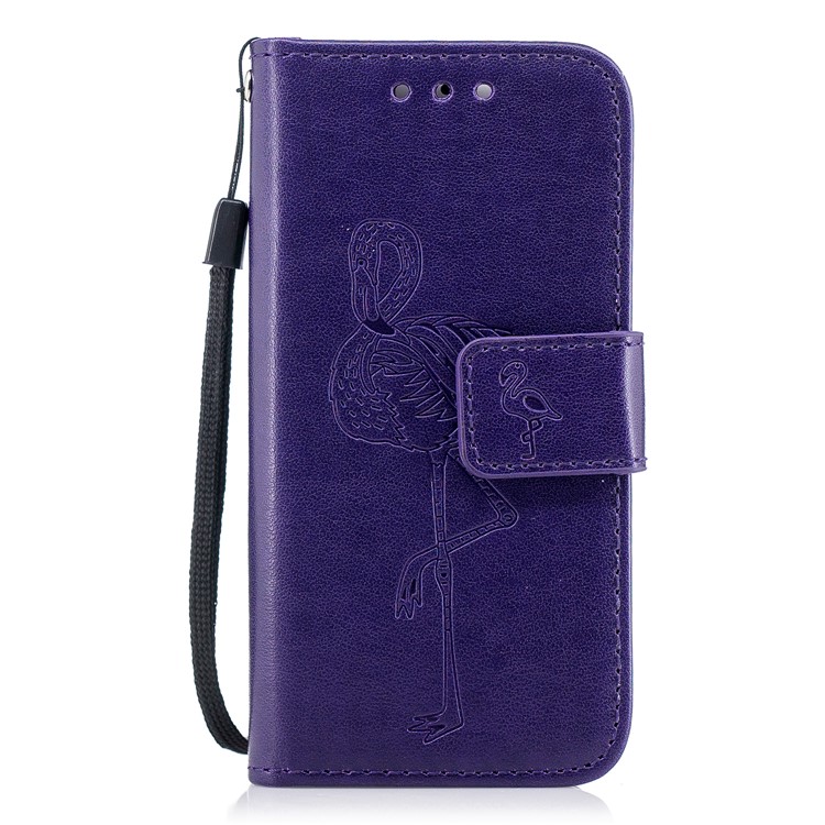 Imprint Flamingo Pattern Wallet Stand Leather Mobile Cover for iPhone SE / 5s / 5 - Purple-1