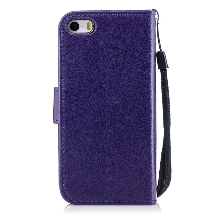 Imprint Flamingo Pattern Wallet Stand Leather Mobile Cover for iPhone SE / 5s / 5 - Purple-2