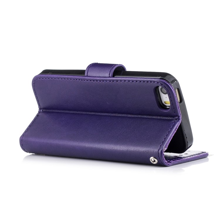 Imprint Flamingo Pattern Wallet Stand Leather Mobile Cover for iPhone SE / 5s / 5 - Purple-3