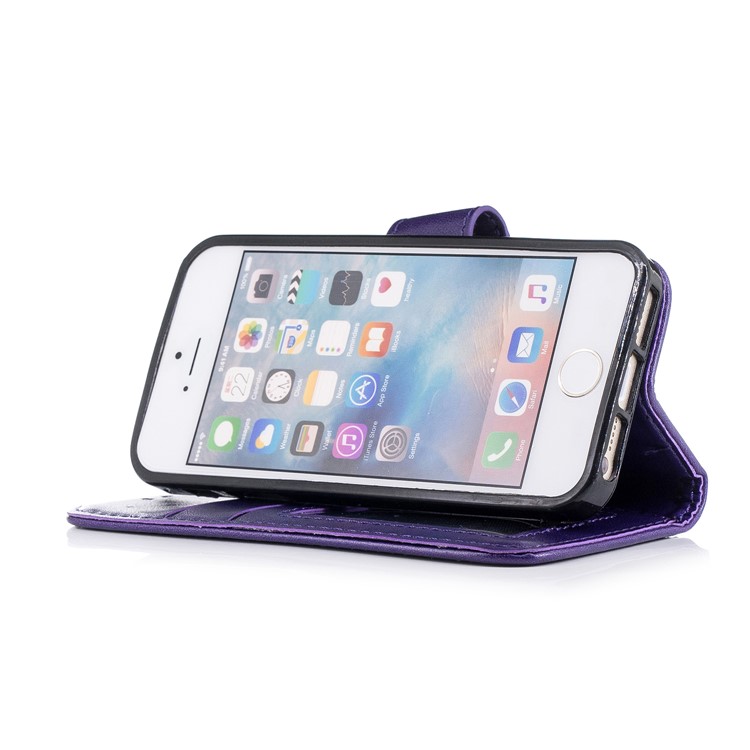 Imprint Flamingo Pattern Wallet Stand Leather Mobile Cover for iPhone SE / 5s / 5 - Purple-4