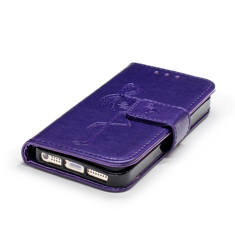 Imprint Flamingo Pattern Wallet Stand Leather Mobile Cover for iPhone SE / 5s / 5 - Purple-5