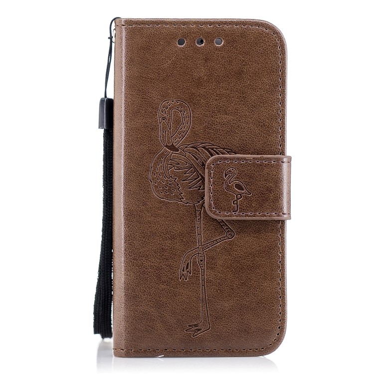 Imprint Flamingo Pattern Wallet Stand Leather Mobile Casing for iPhone SE / 5s / 5 - Brown-1