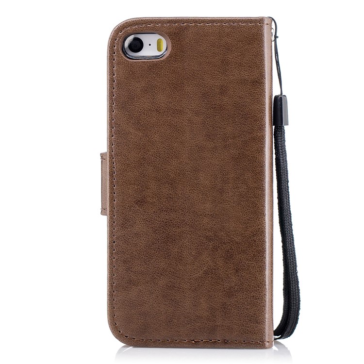 Imprint Flamingo Pattern Wallet Stand Leather Mobile Casing for iPhone SE / 5s / 5 - Brown-2
