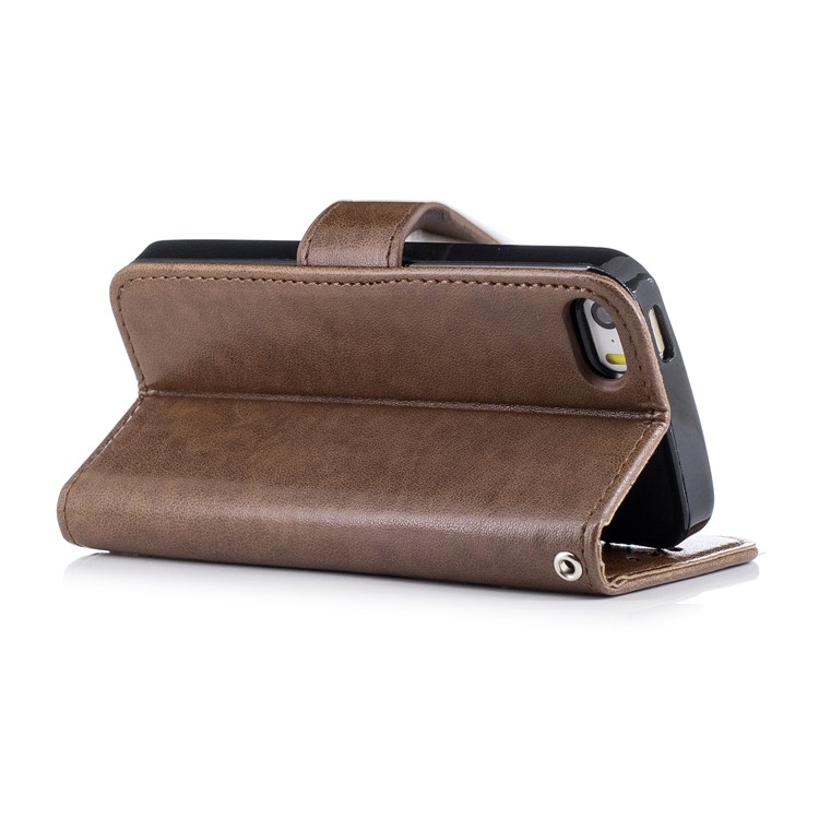 Imprint Flamingo Pattern Wallet Stand Leather Mobile Casing for iPhone SE / 5s / 5 - Brown-3
