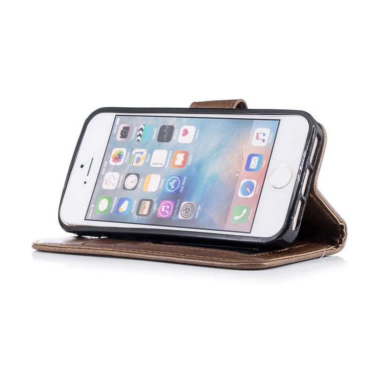 Imprint Flamingo Pattern Wallet Stand Leather Mobile Casing for iPhone SE / 5s / 5 - Brown-4
