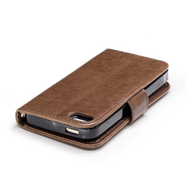 Imprint Flamingo Pattern Wallet Stand Leather Mobile Casing for iPhone SE / 5s / 5 - Brown-6