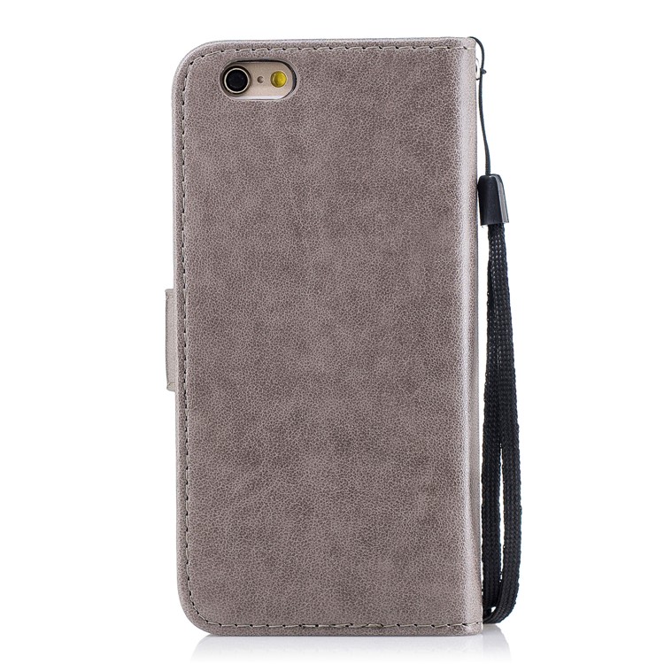 Imprint Flamingo Pattern Leather Wallet Stand Case with Strap for iPhone 6s / 6 - Grey-2