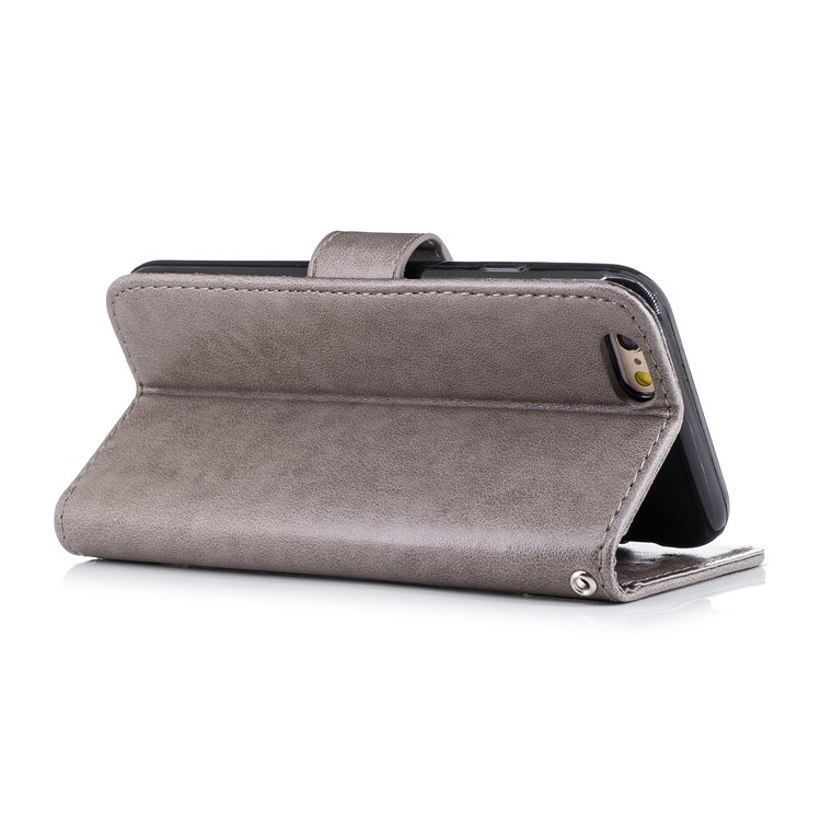 Imprint Flamingo Pattern Leather Wallet Stand Case with Strap for iPhone 6s / 6 - Grey-3