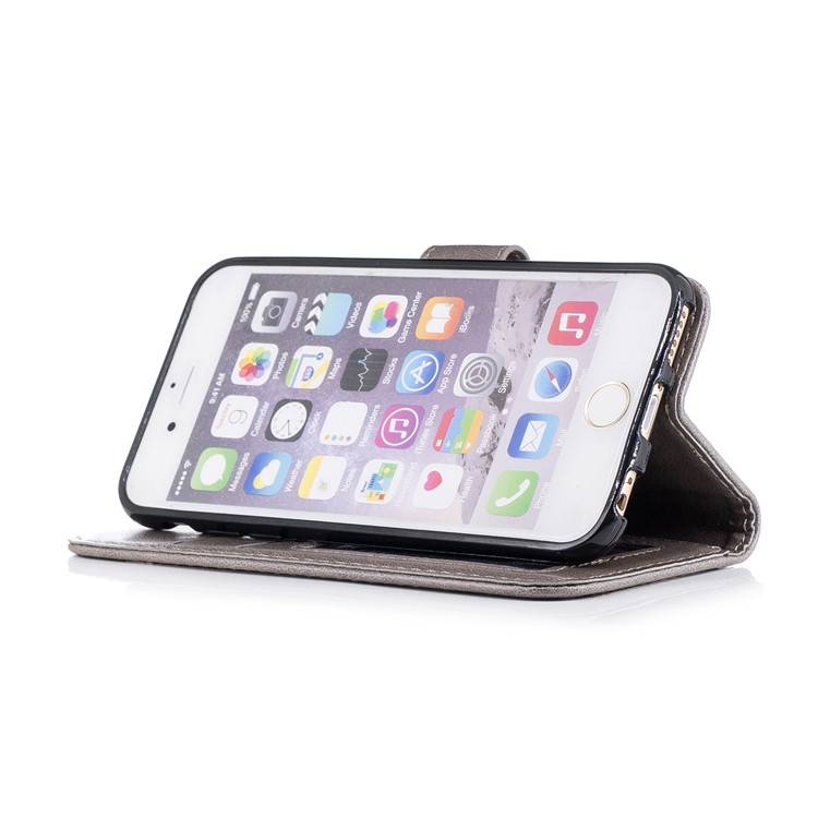 Imprint Flamingo Pattern Leather Wallet Stand Case with Strap for iPhone 6s / 6 - Grey-4