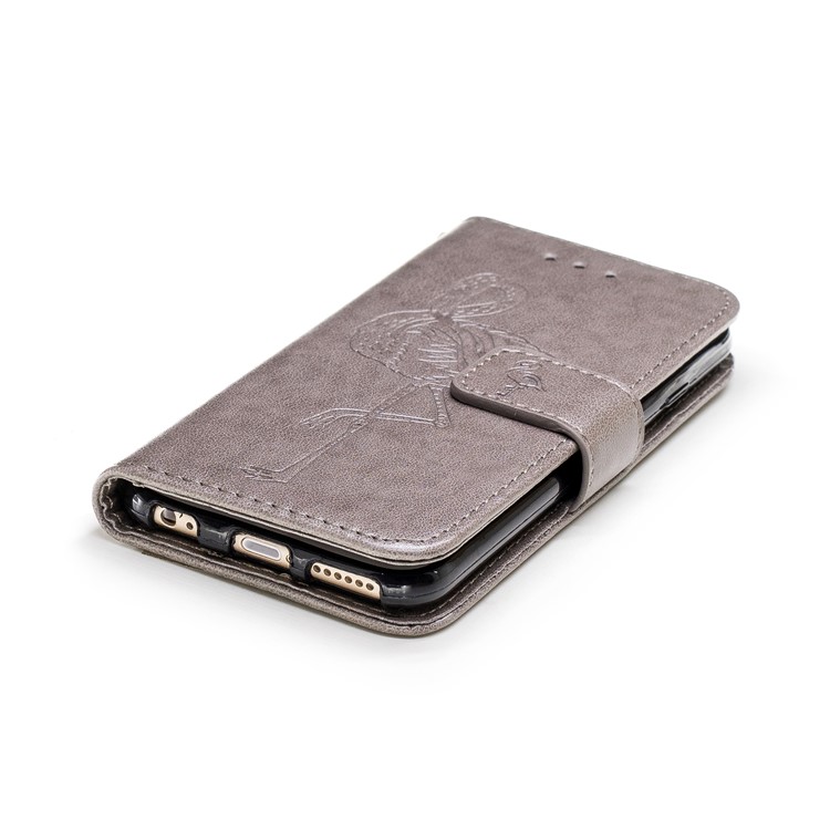 Imprint Flamingo Pattern Leather Wallet Stand Case with Strap for iPhone 6s / 6 - Grey-5