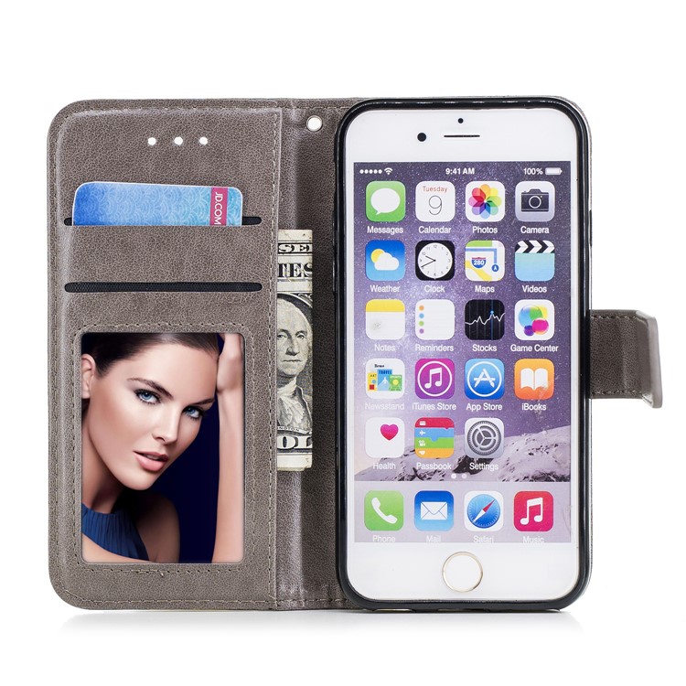 Imprint Flamingo Pattern Leather Wallet Stand Case with Strap for iPhone 6s / 6 - Grey-7