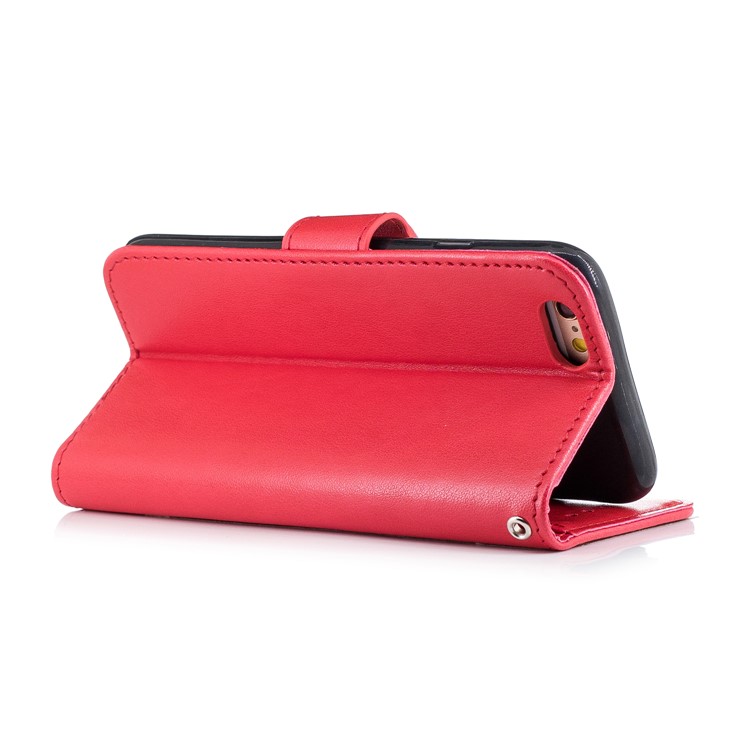 Imprint Flamingo Pattern Leather Wallet Stand Cover for iPhone 6s / 6 - Red-3