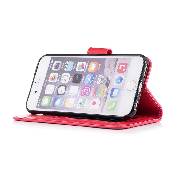 Imprint Flamingo Pattern Leather Wallet Stand Cover for iPhone 6s / 6 - Red-4