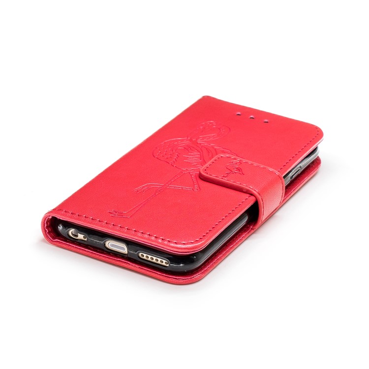 Imprint Flamingo Pattern Leather Wallet Stand Cover for iPhone 6s / 6 - Red-5