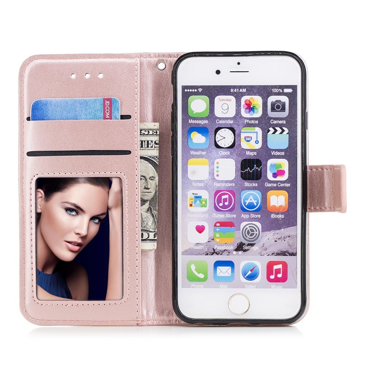 Imprint Flamingo Pattern Leather Wallet Stand Mobile Case for iPhone 6s / 6 - Rose Gold-7
