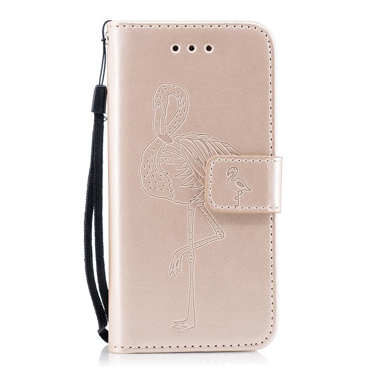 Imprint Flamingo Pattern Leather Wallet Stand Mobile Cover for iPhone 6s / 6 - Gold-1
