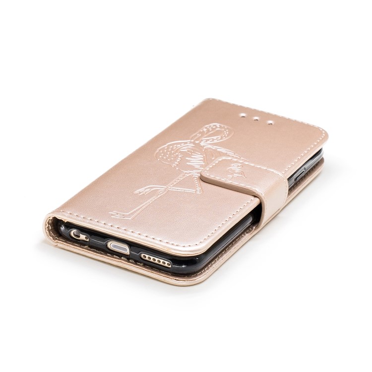 Imprint Flamingo Pattern Leather Wallet Stand Mobile Cover for iPhone 6s / 6 - Gold-5
