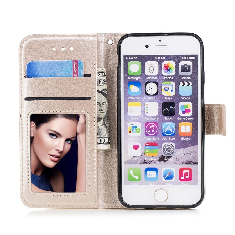 Imprint Flamingo Pattern Leather Wallet Stand Mobile Cover for iPhone 6s / 6 - Gold-7
