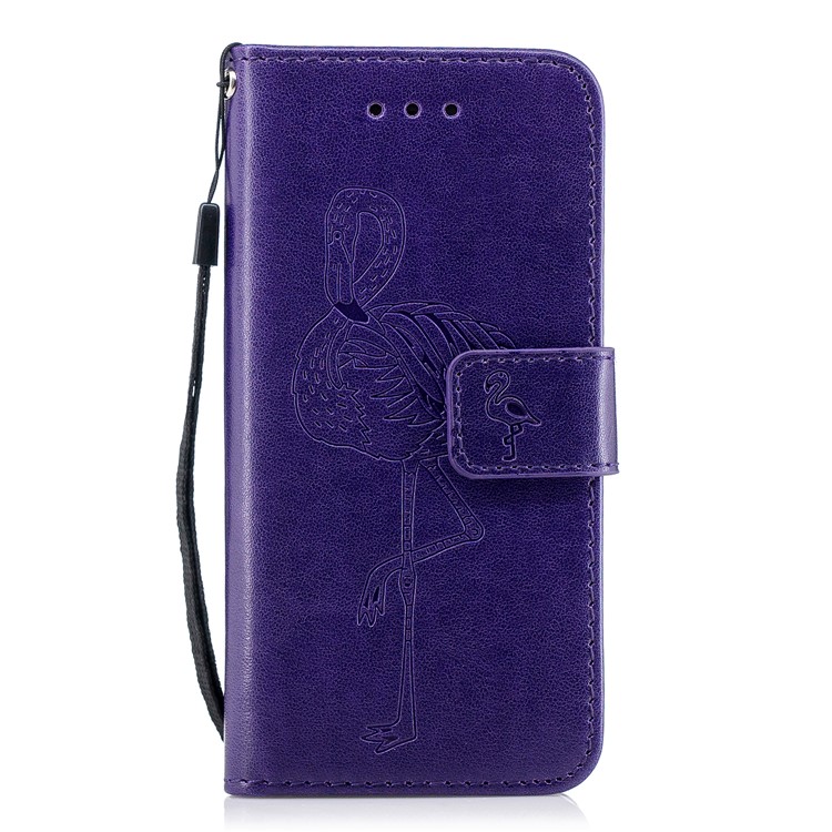 Imprint Flamingo Pattern Wallet Stand Leather Case Accessory for iPhone 6s / 6 - Purple-1
