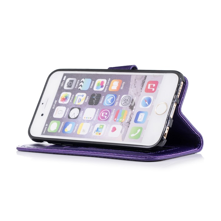 Imprint Flamingo Pattern Wallet Stand Leather Case Accessory for iPhone 6s / 6 - Purple-4