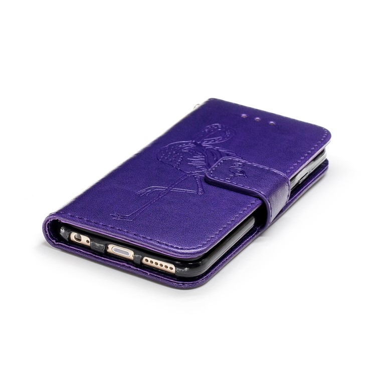Imprint Flamingo Pattern Wallet Stand Leather Case Accessory for iPhone 6s / 6 - Purple-5