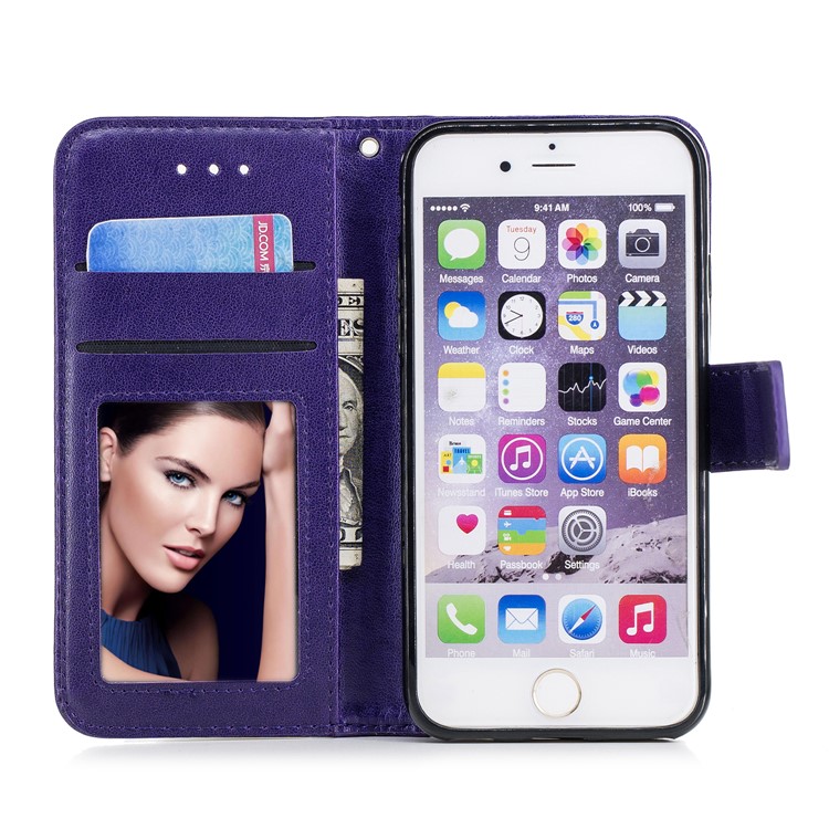 Imprint Flamingo Pattern Wallet Stand Leather Case Accessory for iPhone 6s / 6 - Purple-7