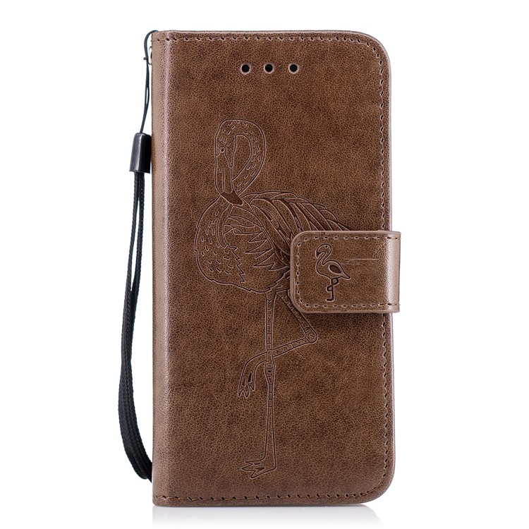 Imprint Flamingo Pattern Leather Wallet Stand Phone Shell Cover for iPhone 6s / 6 - Brown-1