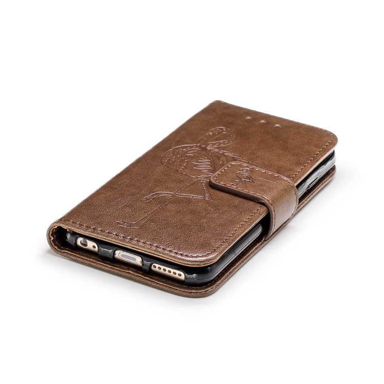 Imprint Flamingo Pattern Leather Wallet Stand Phone Shell Cover for iPhone 6s / 6 - Brown-5