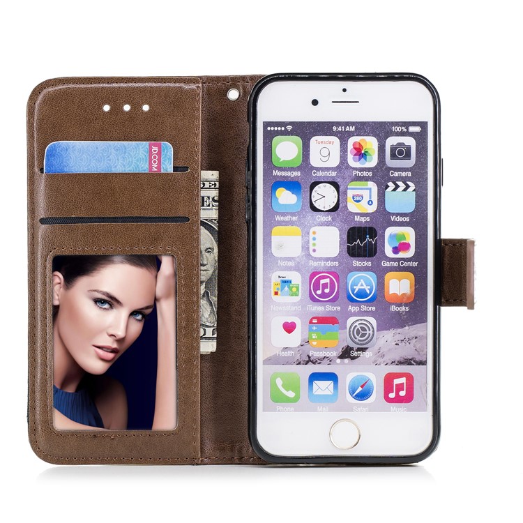 Imprint Flamingo Pattern Leather Wallet Stand Phone Shell Cover for iPhone 6s / 6 - Brown-7
