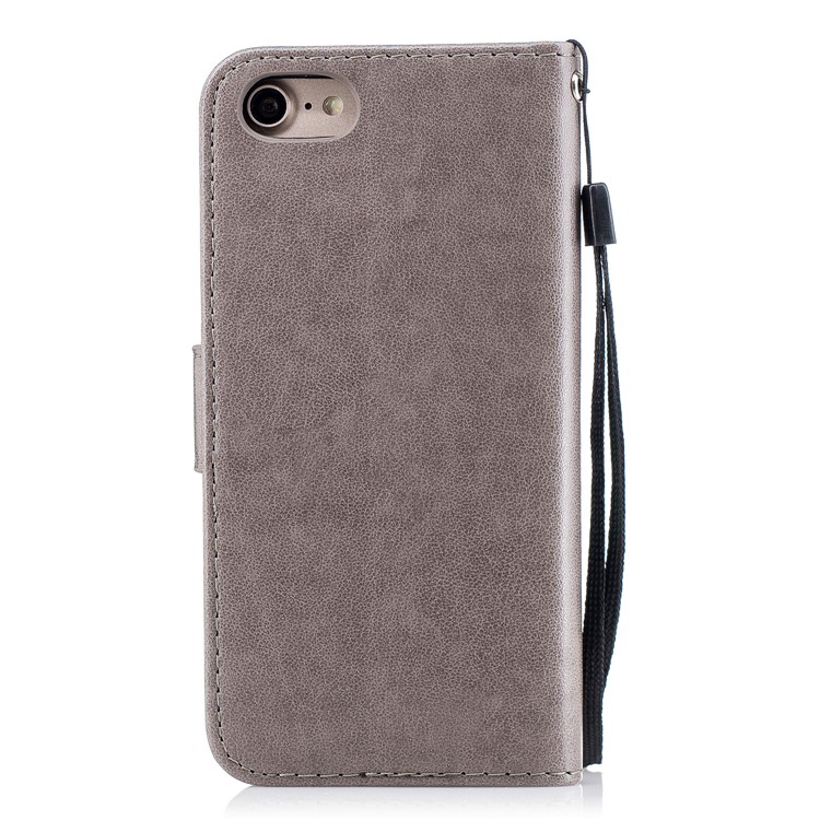 Imprinted Flamingo PU Leather Wallet Stand Case with Strap for iPhone 8 / 7 - Grey-2