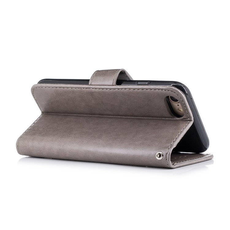 Imprinted Flamingo PU Leather Wallet Stand Case with Strap for iPhone 8 / 7 - Grey-3